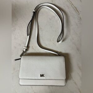 Michael Kors White Pebbled Leather Flap Crossbody with MK Logo
